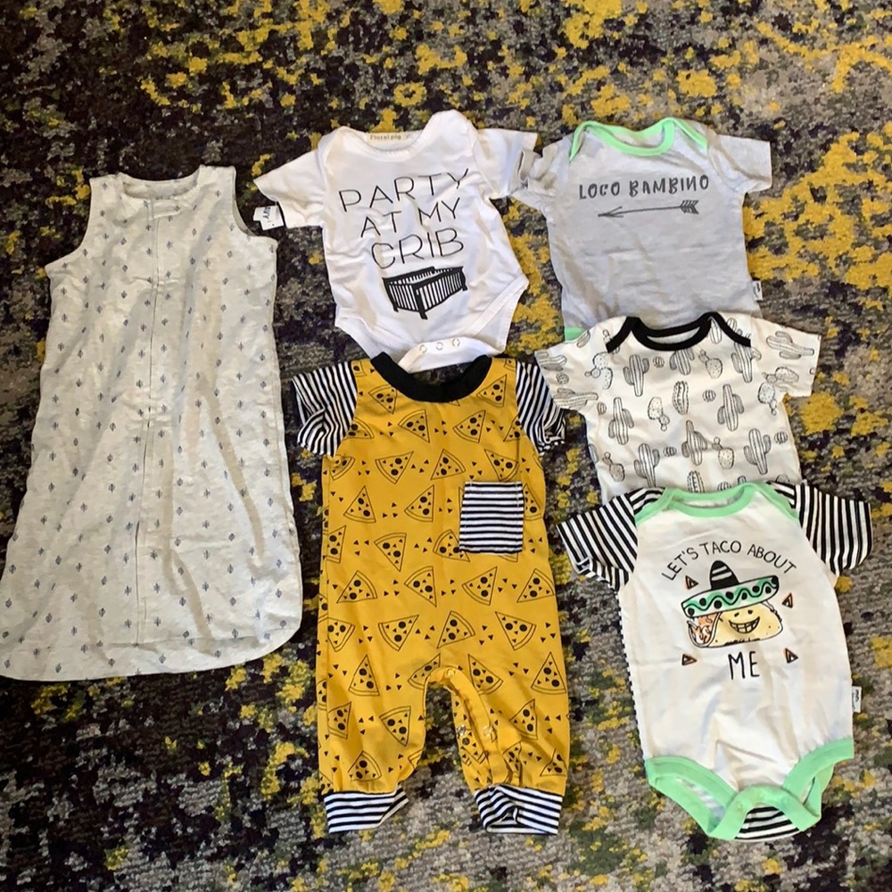 Baby Lot 6 Months Loco Taco Cactus Set Party at My Crib Pizza Jumper Sleep Sack